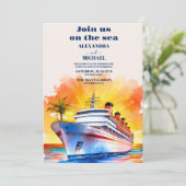 ウォーターカラーコスタルシースケープビーチクルーズ結婚ズ 招待状 (スタンド正面)