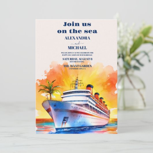 ウォーターカラーコスタルシースケープビーチクルーズ結婚ズ 招待状 (スタンド正面)