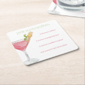 ウォーターカラーコスモポリタンカクテルレシピ スクエアペーパーコースター (アングル)