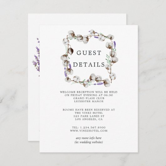ウォーターカラーコットン結婚ラベンダーズゲスト詳細E エンクロージャーカード (正面/裏面)