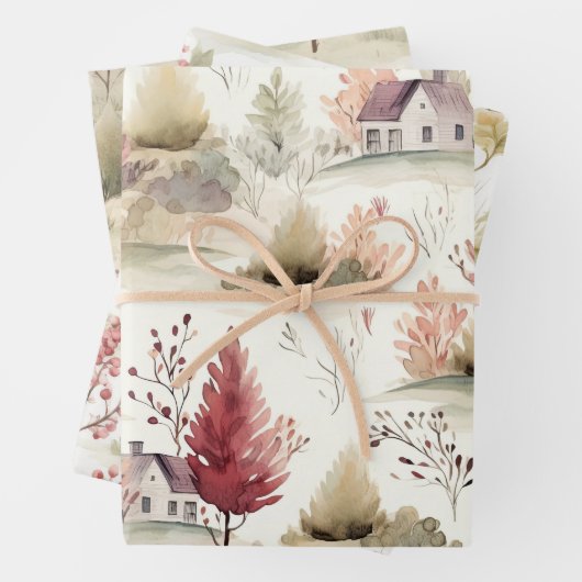 ウォーターカラーコテージコアパターン ラッピングペーパーシート (インサイチュ)