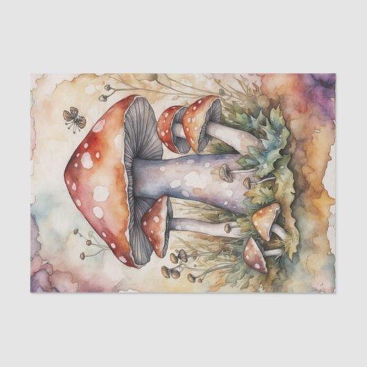 ウォーターカラーコテージコアマッシュルームデクページ紙 薄葉紙 (正面)