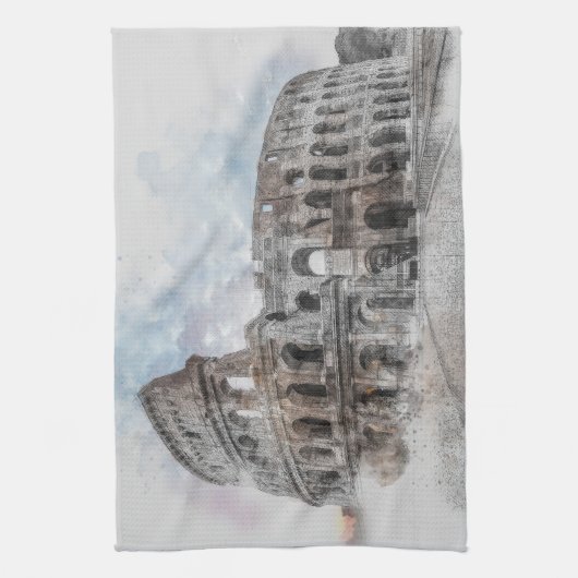 ウォーターカラーコロシアムローマイタリア キッチンタオル (縦)