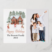 ウォーターカラーコージーウィンターハウスエステティックホリデーアート 箔シーズンポストカード (正面)