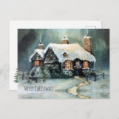 ウォーターカラーコージーハウスミニチュア魅力的ビレッジ シーズンポストカード (正面/裏面)