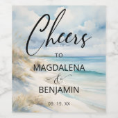 ウォーターカラーコースタルシー航海のスケープビーチ結婚式 ワインラベル (シングルラベル)