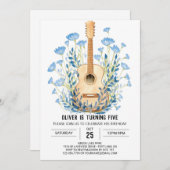 ウォーターカラーコードギターボーイ誕生日 招待状 (正面/裏面)