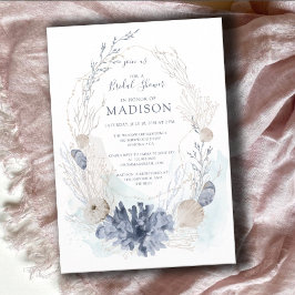 ウォーターカラーコーラルシーシェルシーサイドブライダルシャワー 招待状