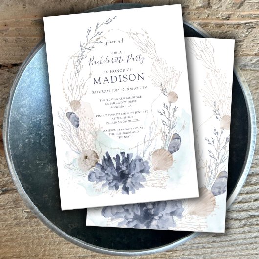 ウォーターカラーコーラルシーシェルビーチバチェロレッテ 招待状