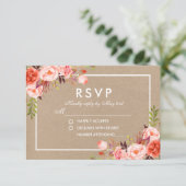 ウォーターカラーコーラルフローラクラフトRSVP 結婚's 出欠カード (スタンド正面)