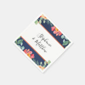 ウォーターカラーコーラルフローラネイビー結婚ブルー スタンダードカクテルナプキン (角)