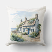 ウォーターカラーコーンウォールシーサイドコテージ クッション (正面)