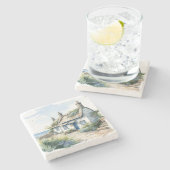 ウォーターカラーコーンウォールシーサイドコテージ ストーンコースター (横)