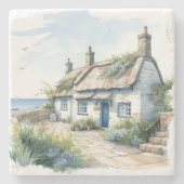 ウォーターカラーコーンウォールシーサイドコテージ ストーンコースター (正面)
