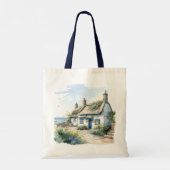 ウォーターカラーコーンウォールシーサイドコテージ トートバッグ (裏面)