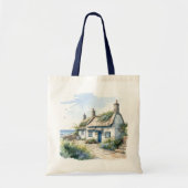 ウォーターカラーコーンウォールシーサイドコテージ トートバッグ (正面)