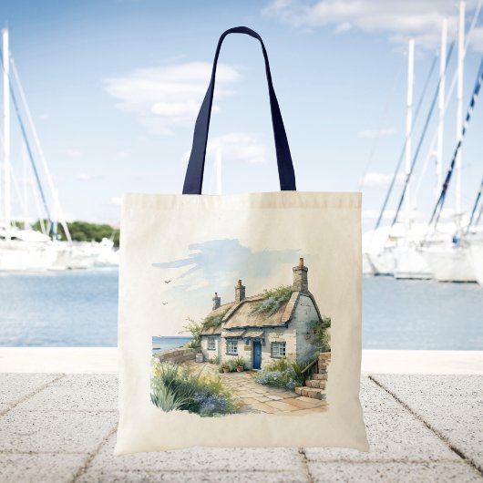 ウォーターカラーコーンウォールシーサイドコテージ トートバッグ