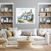 ウォーターカラーコーンウォールシーサイドコーストコテージ ポスター