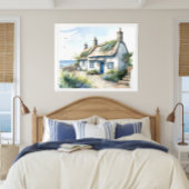ウォーターカラーコーンウォールシーサイドコーストコテージ ポスター