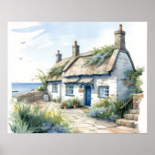 ウォーターカラーコーンウォールシーサイドコーストコテージ ポスター (正面)