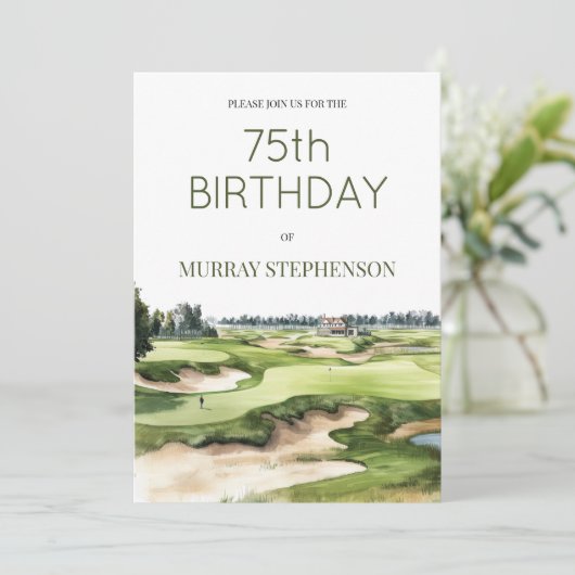ウォーターカラーゴルフコースゴルファー誕生日 招待状 (スタンド正面)
