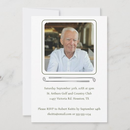 ウォーターカラーゴルフコースゴルファー誕生日 招待状 (裏面)