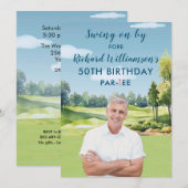 ウォーターカラーゴルフテーマ50歳の誕生日 招待状 (正面/裏面)