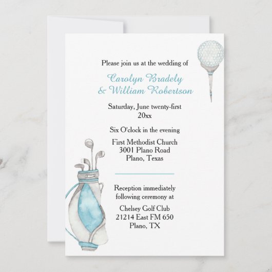 ウォーターカラーゴルフバッグ結婚式招待状 招待状 (正面)