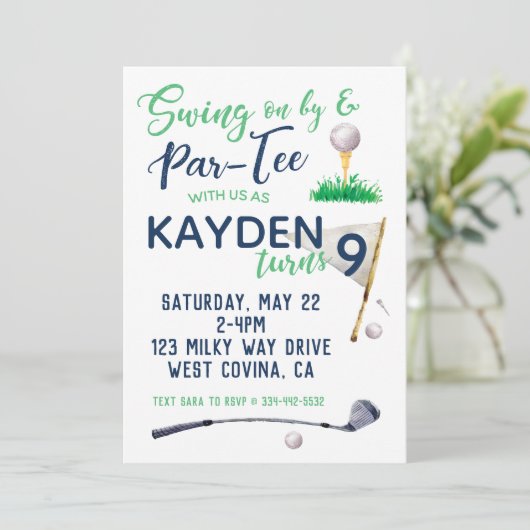 ウォーターカラーゴルフ誕生日招待状 招待状 (スタンド正面)