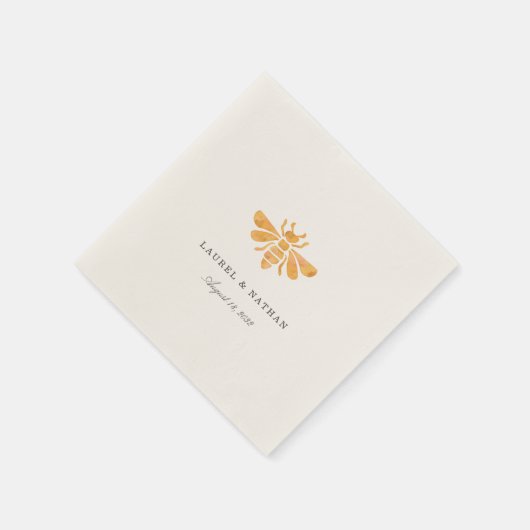 ウォーターカラーゴールデンビーパーソナライズされた結婚ズ スタンダードカクテルナプキン (角)