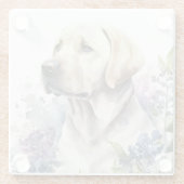 ウォーターカラーゴールデンラブラドールリトリバーと花 ガラスコースター (裏面)