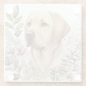 ウォーターカラーゴールデンラブラドールリトリバーと花 ガラスコースター (裏面)