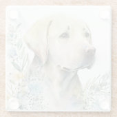 ウォーターカラーゴールデンラブラドールリトリバーと花 ガラスコースター (裏面)