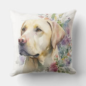 ウォーターカラーゴールデンラブラドールリトリバーと花 クッション (裏面)