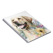 ウォーターカラーゴールデンラブラドールリトリバーと花 ノートブック (右側)
