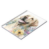 ウォーターカラーゴールデンラブラドールリトリバーと花 ノートブック (左側)