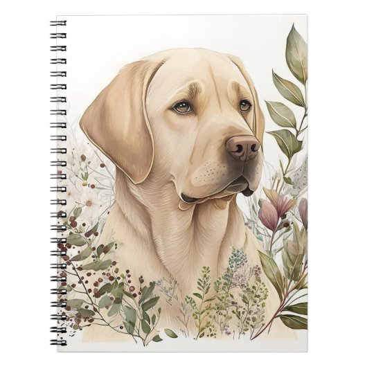 ウォーターカラーゴールデンラブラドールリトリバーと花 ノートブック (正面)