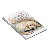 ウォーターカラーゴールデンラブラドールリトリバーと花 ノートブック (右側)