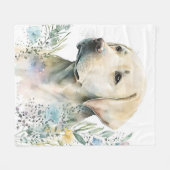 ウォーターカラーゴールデンラブラドールリトリバーと花 フリースブランケット (正面(横))