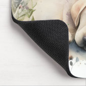 ウォーターカラーゴールデンラブラドールリトリバーと花 マウスパッド (コーナー)