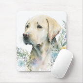ウォーターカラーゴールデンラブラドールリトリバーと花 マウスパッド (マウス)