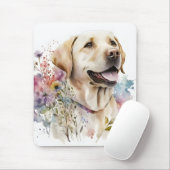 ウォーターカラーゴールデンラブラドールリトリバーと花 マウスパッド (マウス)