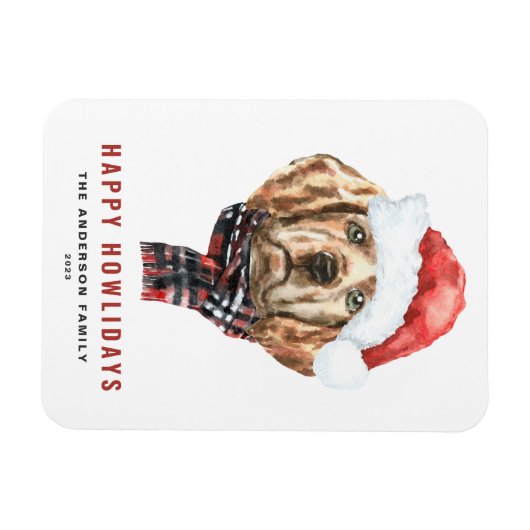 ウォーターカラーゴールデンレトリエバーサンタハッピーハウリデイズ マグネット (横)