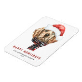 ウォーターカラーゴールデンレトリエバーサンタハッピーハウリデイズ マグネット (左側)