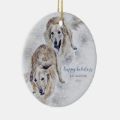 ウォーターカラーゴールデンレトリエバースノーウィーホリデー セラミックオーナメント (右)