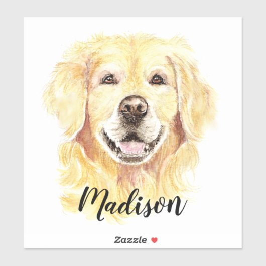 ウォーターカラーゴールデンレトリエバードッグアニマル名前をカスタムする シール (シート)