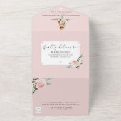 ウォーターカラーゴールデンレトリエバードッグ&フローラピンクローズ オールインワン招待状 (外側)