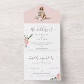 ウォーターカラーゴールデンレトリエバードッグ&フローラピンクローズ オールインワン招待状 (内側)