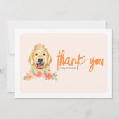 ウォーターカラーゴールデンレトリエバーピーチフラワーズ誕生日 サンキューカード (正面)