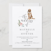 ウォーターカラーゴールデンレトリエバーペット&フローラピンクローズ 招待状 (正面)